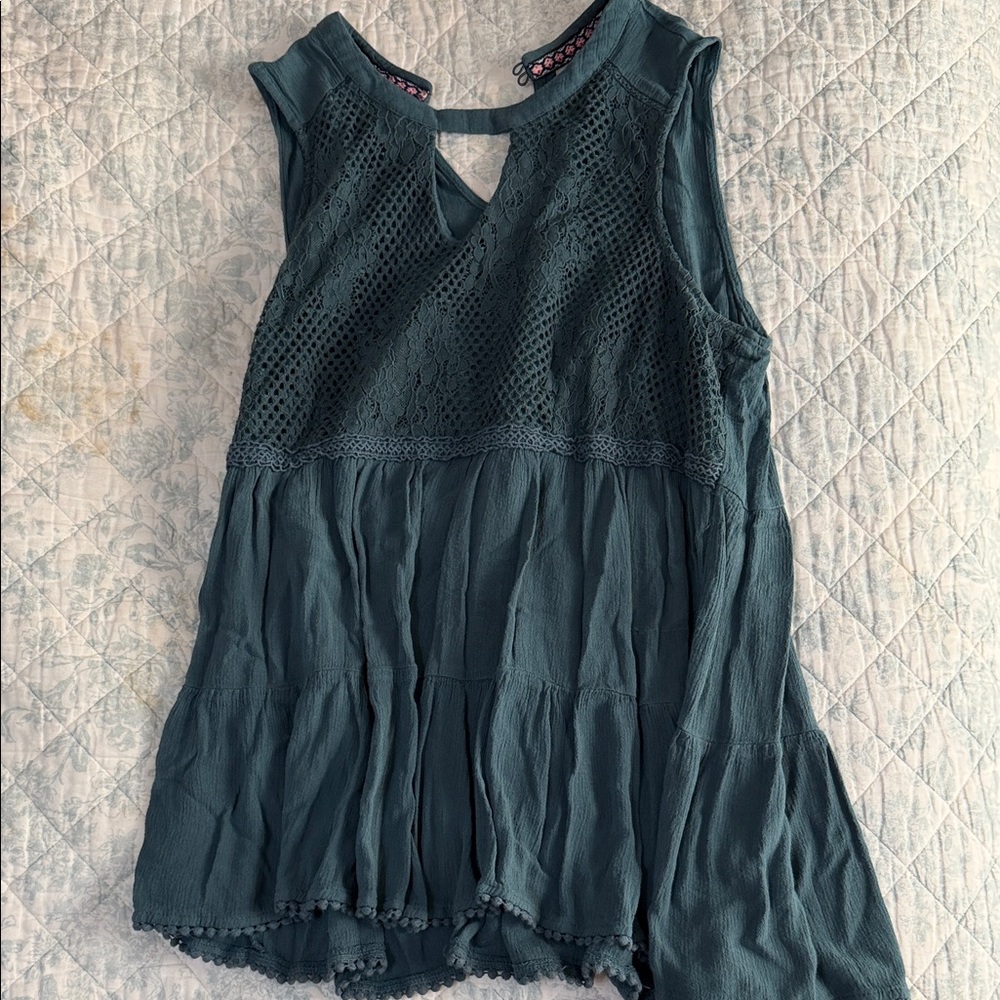 Knox Rose Teal Sleeveless Lace Blouse